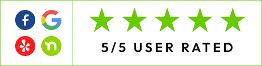 Social Proof Client Rating Image 5 Stars Social media logos for FB, Google, Yelp, and Nextdoor with MrJunk®