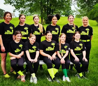 MrJunk® Girls Softball Team Sponsorship, girls before a game posing in their new uniforms